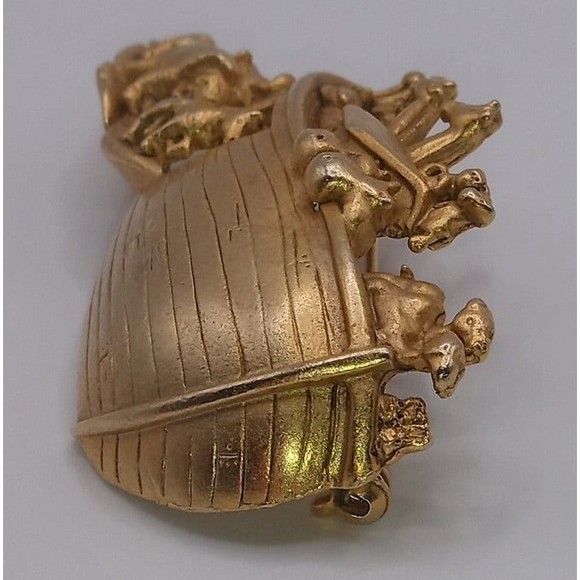 AJC Noahs Ark Gold Tone Animal Boat Brooch Pin Signed Vintage - Picture 7 of 10